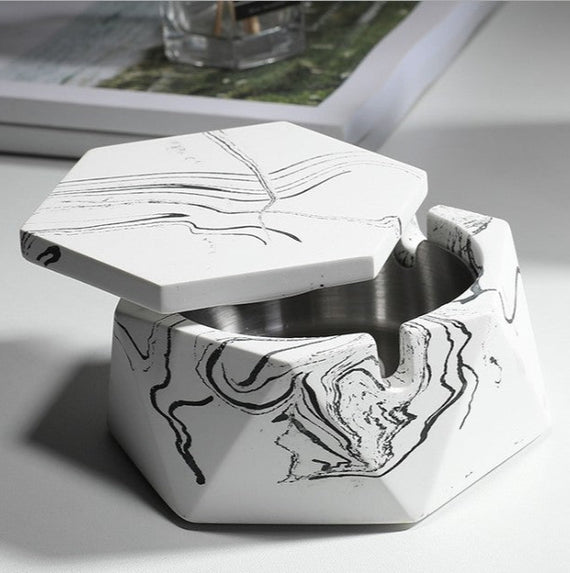 Nordic Concrete Cement Ashtray With Lid - Hues & Craft