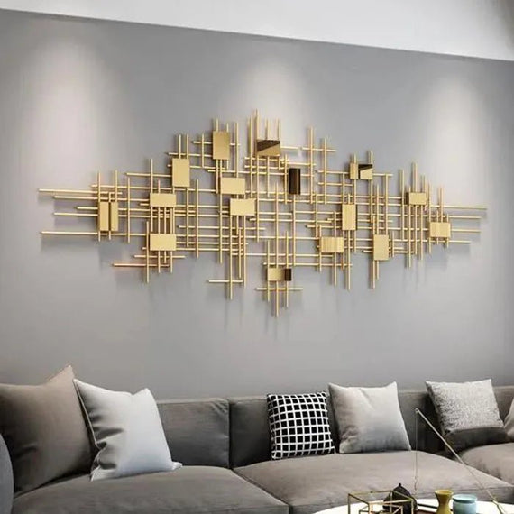Luxury Modern Home Living Room Wall Decoration Pendant Golden Metal Art - Hues & Craft