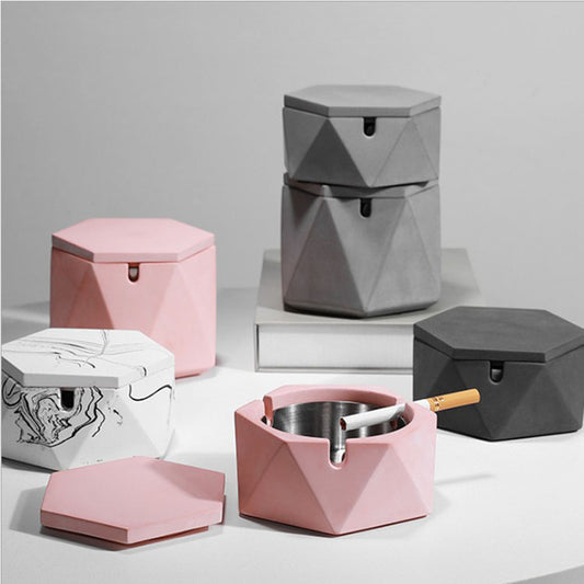 Nordic Concrete Cement Ashtray With Lid - Hues & Craft