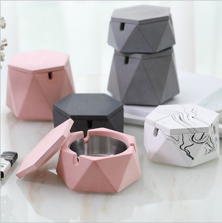 Nordic Concrete Cement Ashtray With Lid - Hues & Craft