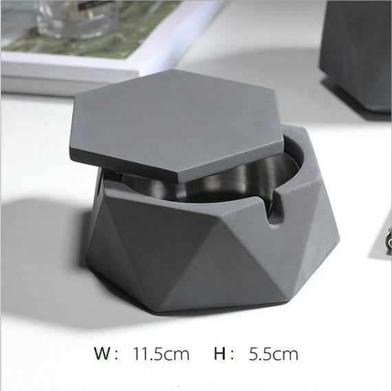 Nordic Concrete Cement Ashtray With Lid - Hues & Craft