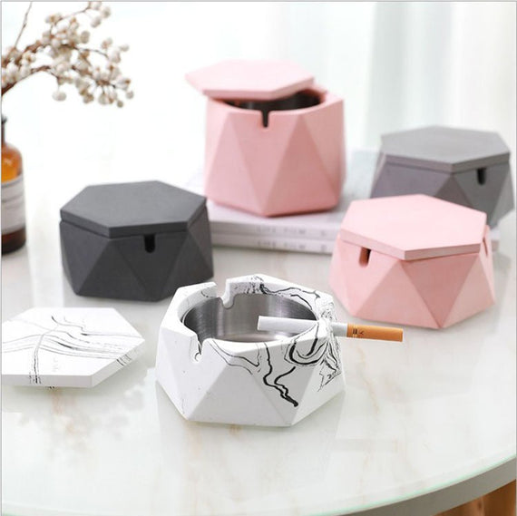 Nordic Concrete Cement Ashtray With Lid - Hues & Craft