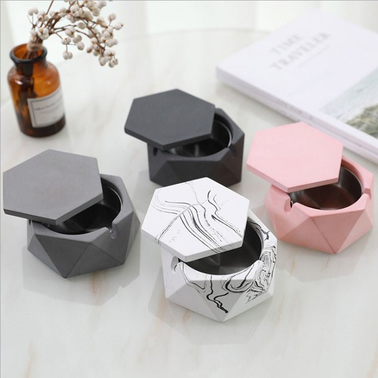 Nordic Concrete Cement Ashtray With Lid - Hues & Craft