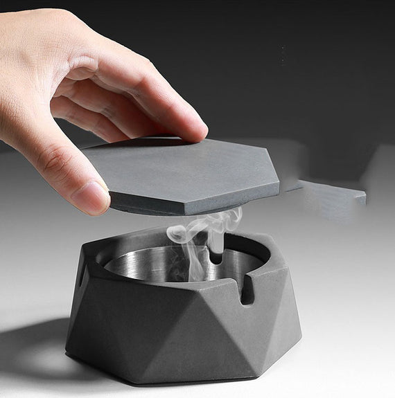 Nordic Concrete Cement Ashtray With Lid - Hues & Craft