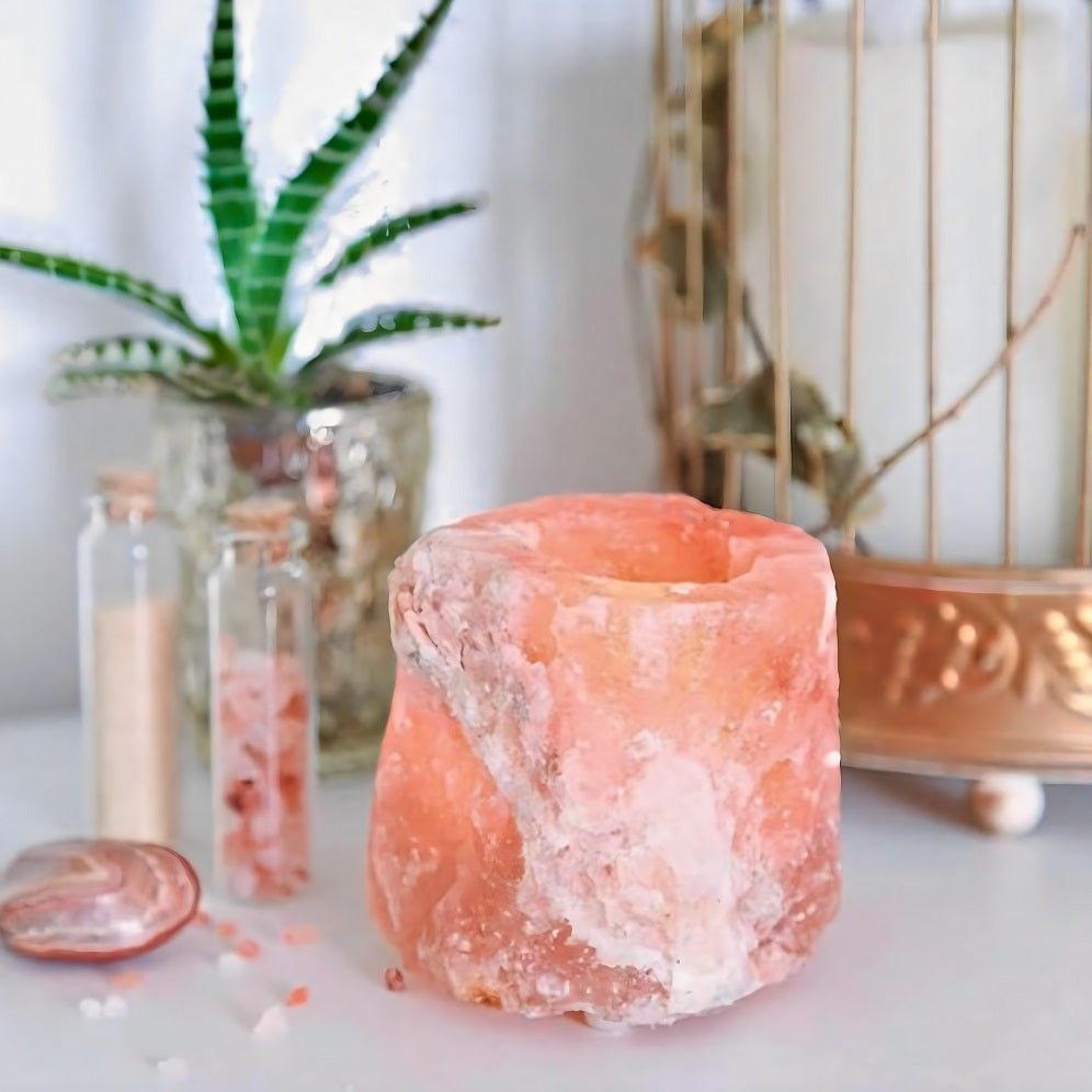 Handcrafted Himalayan Salt Crystal rock Candle Holder - Hues & Craft