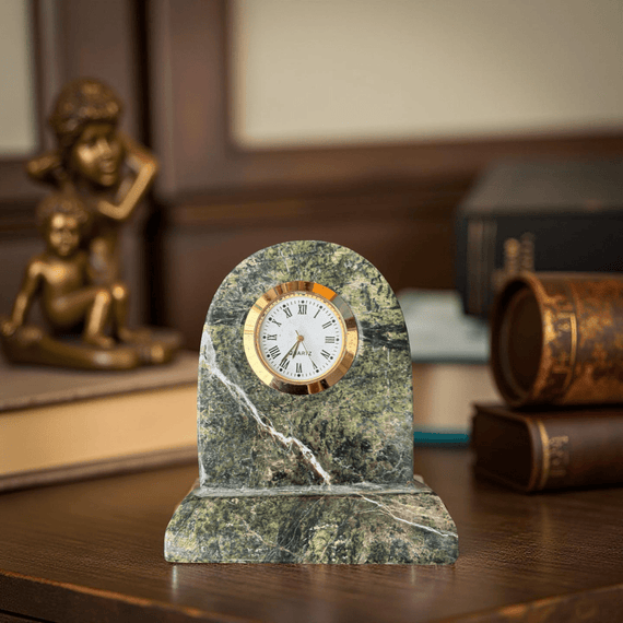 Premium Green Marble Desk Clock – Handcrafted Luxury Timepiece for Home & Office Décor - Hues & Craft