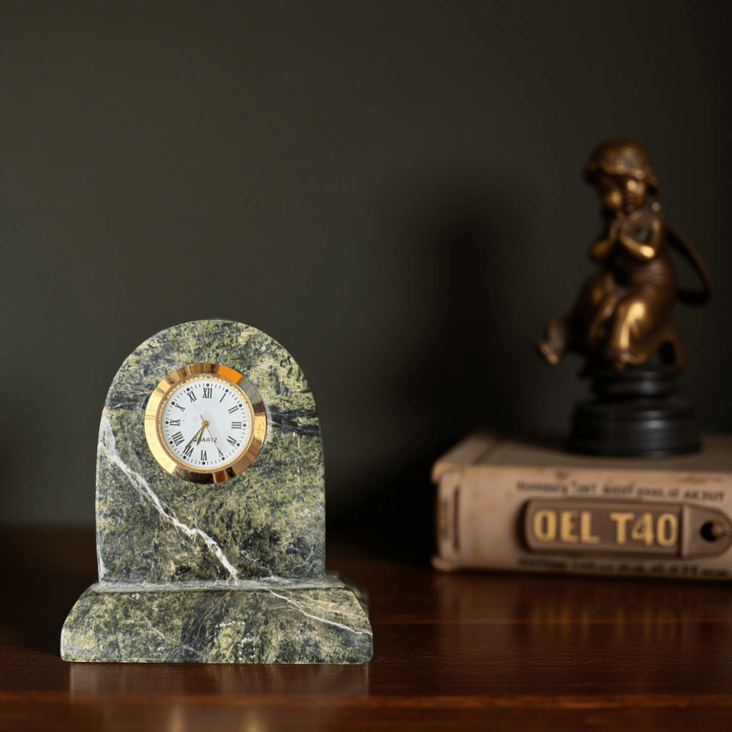 Premium Green Marble Desk Clock – Handcrafted Luxury Timepiece for Home & Office Décor - Hues & Craft