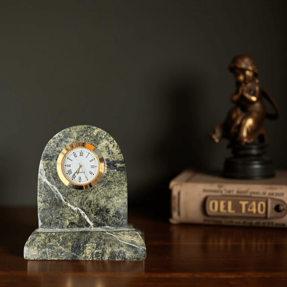 Premium Green Marble Desk Clock – Handcrafted Luxury Timepiece for Home & Office Décor - Hues & Craft