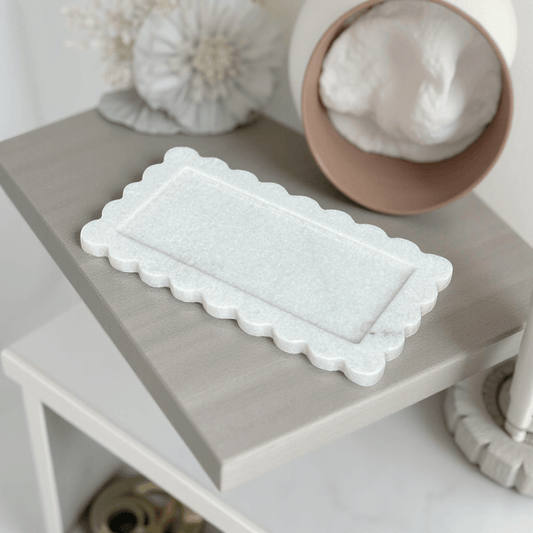 The Scalloped Serenity Marble Tray - Hues & Craft