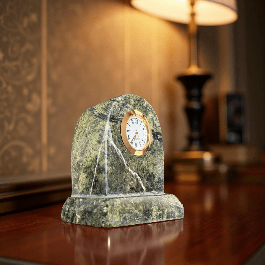 Premium Green Marble Desk Clock – Handcrafted Luxury Timepiece for Home & Office Décor - Hues & Craft